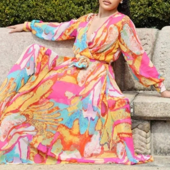 Spy Zone Exchange Abstract Maxi Dress Size XL NWT Spring Summer Vacation - Picture 1 of 10